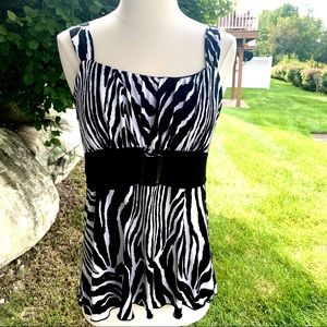 IZ Byer Black & White Belted Tank Top